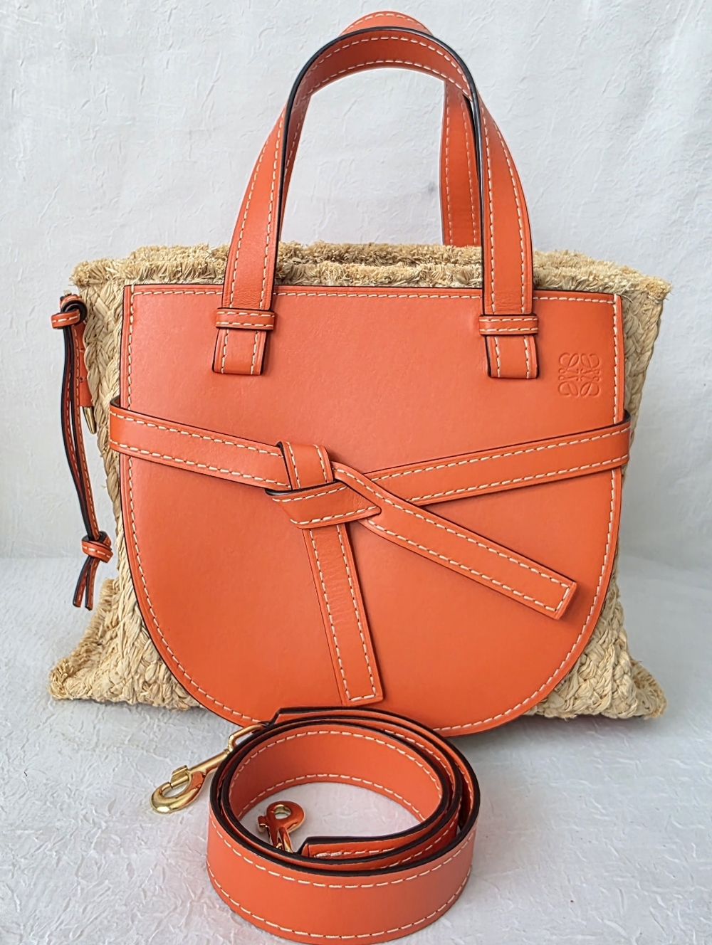 Auth NWOT Loewe Gate Raffia Leather Bag